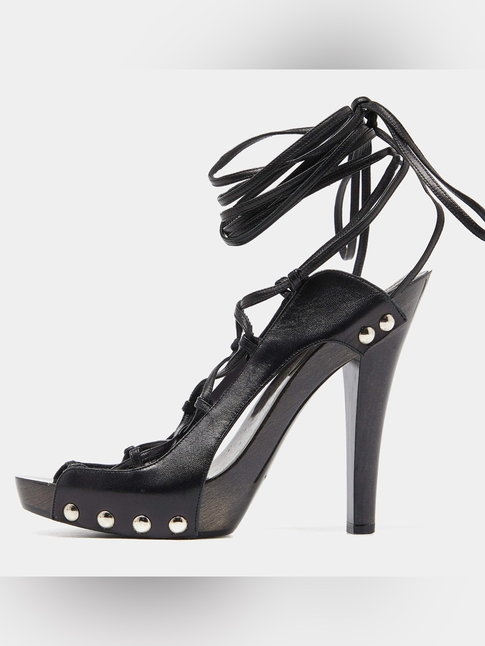 MANOLO BLAHNIK GRECIAN ANKLE WRAP STUDDED HEELS